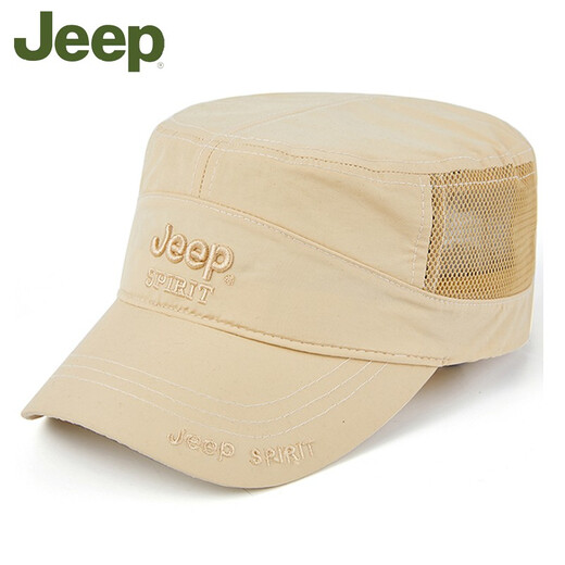 JEEP 吉普帽子男士春季欧美户外休闲遮阳帽平顶网帽钓鱼帽速干帽防晒网眼透气夏季太阳帽 军绿色 可调节均码