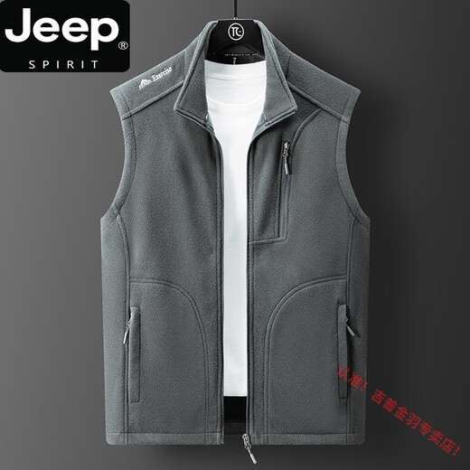 JEEP SPIRIT couple fleece vest men and women autumn and winter sleeveless vest fleece vest outdoor warm cardigan stand collar jacket 9277 women-black L