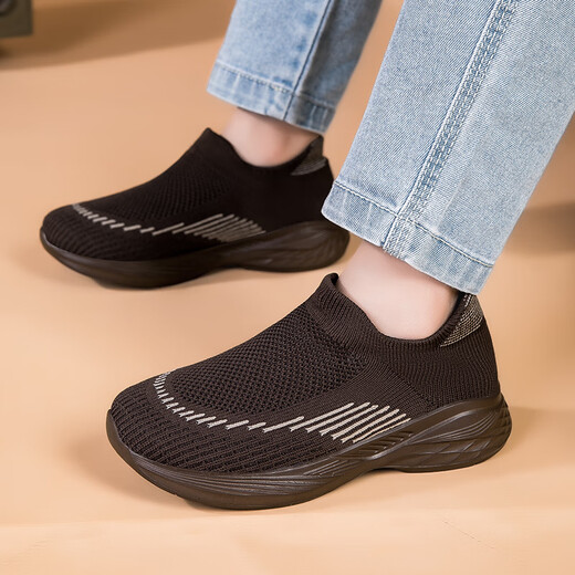 Zapatos casuales de punto volador infantil 2025 Striple de primavera y otoño calcetines transpirables para niños y niñas Ligeros suaves Pedal 689 Negro 34