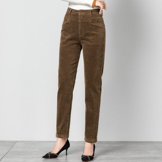 Ubers autumn and winter elastic corduroy harem pants for women with small feet pants carrot pants loose casual and velvet warm velvet pants for women brown (single layer) 9901 34 (waist circumference 2 feet 7)