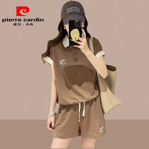 皮尔卡丹欧洲站套装女2025春夏季宽松短袖POLO衫女短裤休闲运动时尚套装潮 红色 【上衣+短裤】 2XL (125-140斤)