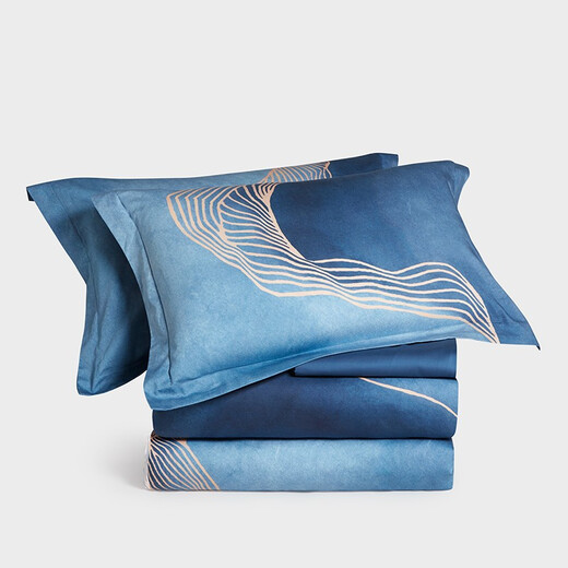 LOVO Luolai Life 100 high-end high-definition Xinjiang long-end cotton pure cotton bedding four-piece set sheet and quilt cover [100 long-end cotton tribute satin] Moonlight-fitting style 1.8 meters bed sheet style (quilt cover 220*240cm)