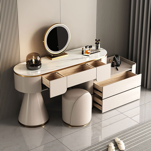 JIANGJIXUAN solid wood master bedroom dressing table storage cabinet integrated modern simple internet celebrity designer slate light luxury Italian style dressing table 1.2 meters dressing table + 80 cupboard (comes with dressing stool)