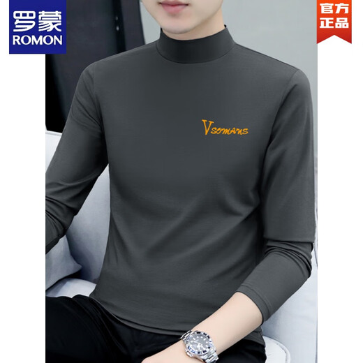 罗蒙（ROMON）冬季男士高领秋衣棉质长袖打底衫修身半高领男装内搭T恤立领小衫 YPC6187 白色【半高领】 L 建议115-130斤