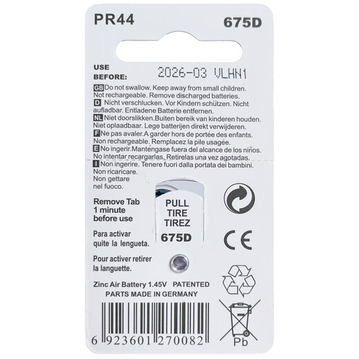 AACDA ZHili Yinyue Battery A13 / A10 / A312 / A675 Batterie 1,45 V Aide auditive Special Zinc Air Butter Batterie Long Sound Long 675D (One Disk)