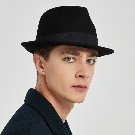 7PM Top Hat Men's British Jazz Hat Woolen Gentleman Hat Winter Thickened Men's Top Hat Middle-aged and Old Dad Hat Black One Size (56-58cm) Adjustable