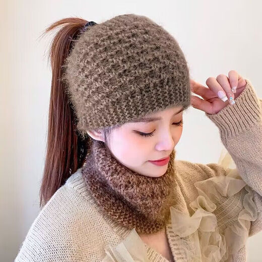 Rongxia gray hair headband cover knitted headband women's wide-brimmed headband winter scarf scarf headband plush knitted khaki