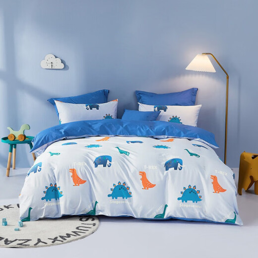 Mercury Home Textiles Bed Four-piece Set Pure Cotton 100% Cotton Four-piece Set Double Quilt Cover Pillowcase Children's Student Dormitory Kit Fossil Dragon [Animal Series/Class A Antibacterial] 1.5m Four-piece Set (Suitable for 200230cm Quilt)