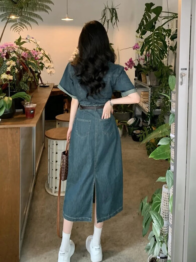AEMAPE牛仔连衣裙女2025夏季新款小众设计高级感气质港味复古长裙子女装 MX-1-3201_复古蓝 XL