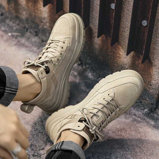 Western Camel (VANCAMEL) men's shoes genuine leather Martin boots mid-top men's summer trendy outdoor work boots men's high-top British style shoes apricot color 40