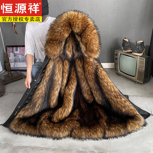 Hengyuan Xiangpai overcomes men's mink removable liner winter new fur one-piece coat mid-length fur coat for men medium black shell ginger liner L 5x180-210Jin Jin equals 0.5 kg 75 cm