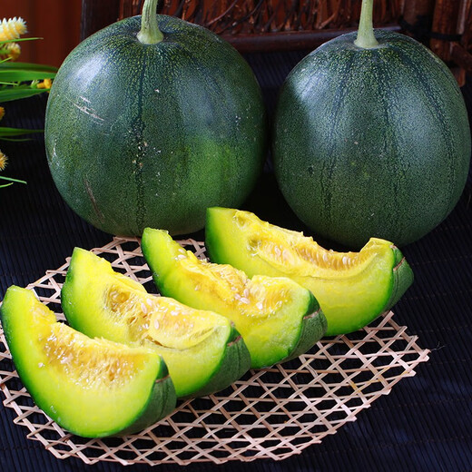 Zhongke Maohua fruit seeds green melon seeds emerald South Korea emerald green jade green skin green flesh melon seeds green jade 600 capsules/bag dark green skin large fruit type