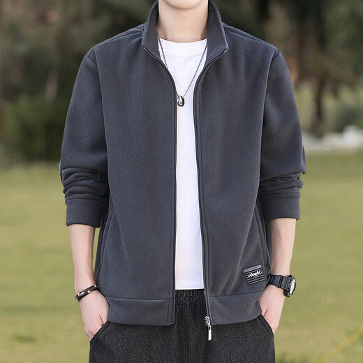 Scarecrow Jacket Men's Autumn and Winter Polar Fleece Jacket 2025 New Style Young and Middle-aged Stand-up Collar Plus Velvet Sports Casual Dad Wear Dark Gray L Recommended 120-135 Jin Jin equals 0.5 kg