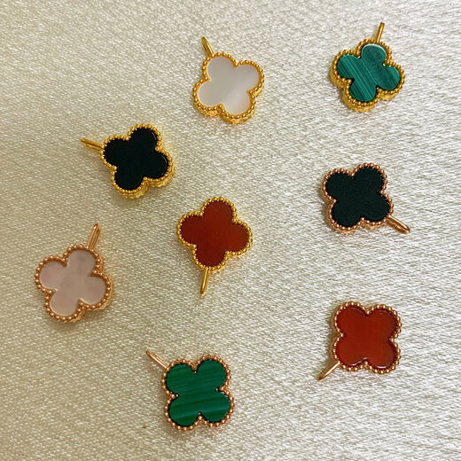 18K gold four-leaf clover pendant color gold rose gold gold pendant necklace set chain au750 girl gift for girlfriend 18K gold rose gold (single pendant) 20mm red agate