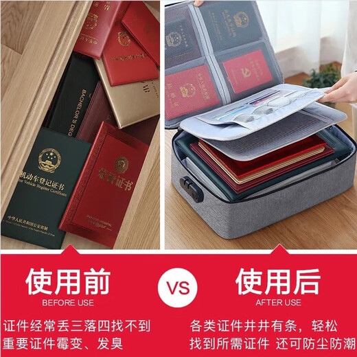 [Bolsa de almacenamiento de identificación gruesa] Home Multi-capa Multi-capa de caja multifunción Documento Pasaporte Bolsa de clasificación Bolsa Bolsa de tres capas grises con bloqueo [con posición de tarjeta]
