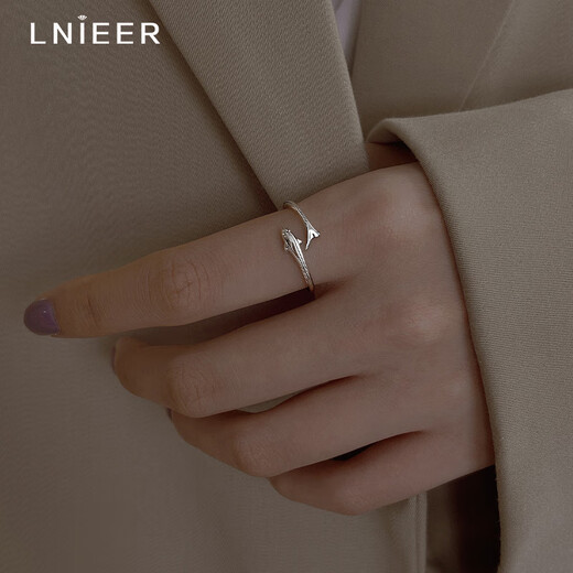 Lnieer999 Pure Silver Dolphin Silver Ring Women's Fishtail Index Finger Ring Open Ring Ring as a Jewelry Gift for Girlfriend and Best Friend S999 Silver Dolphin Ring Gift Box + Gift Bag