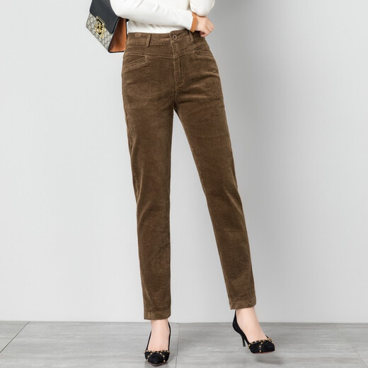 Ubers autumn and winter elastic corduroy harem pants for women with small feet pants carrot pants loose casual and velvet warm velvet pants for women brown (single layer) 9901 34 (waist circumference 2 feet 7)
