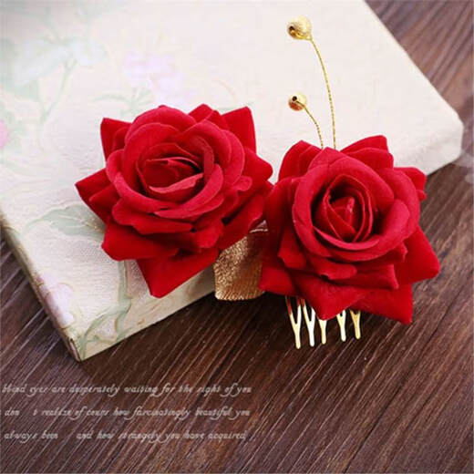 Happy mother-in-law tiara, mother-in-law's wedding head flower, wedding happy mother's wedding banquet, updo hair accessories, red festive hair comb, red rose gold hollow leaf hair fork