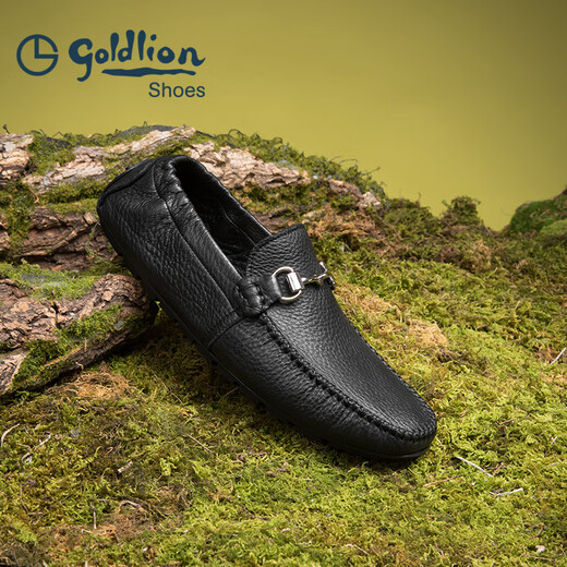 Goldlion Bean Shoes Men's Shoes Autumn Business Casual Shoes Deer Leather Shoes Soft Slip-on Driving Loafers Black 40