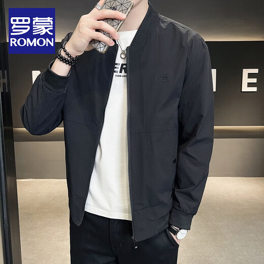 罗蒙（ROMON）棒球领外套男夹克上衣春秋季新款高端潮牌休闲男士立领飞行员夹克 米白色 L (高165-175\重115-135)