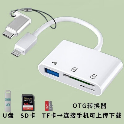 Convient pour Vivo Huawei Xiaomi Oppo Phone Mobile Reader de carte appropriée USB Disk Memory Téléchargez Picture P Song Fichier [White] Lecteur de carte de téléphone mobile multifonction