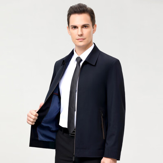 MAYOR Youngor's self-operated official flagship store men's jacket mulberry silk buttons 2023 autumn and winter middle-aged business break 1122 navy mulberry silk stand-up collar zipper 165/S suitable for wear under 110Jin [Jin is equal to 0.5 kg]