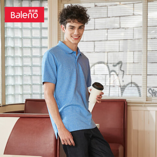 Baleno trendy casual short-sleeved antibacterial stretch lapel polo shirt for men B83 blue floral yarn-1156L