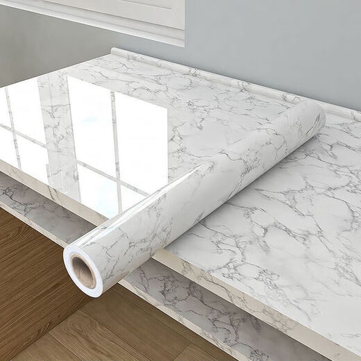 ZHIO kitchen stickers waterproof and oil-proof thickened marble cabinet renovation self-adhesive wallpaper stove high temperature resistant countertop refreshing stone white 60 cm wide * 5 meters long
