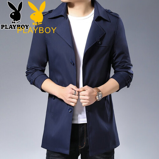 Playboy 2025 Windbreaker Men's Jacket Spring y Autumn New Mid-Long-Longgent Men's Clothing Black 2xl