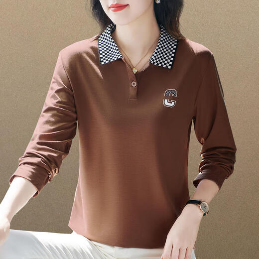 
Shengyu Spring Women's Long Sleeve Lapel T-shirt 2025 New Spring and Autumn Middle-aged Trendy Mom Loose Fashion Casual Base Top Olive Green 6636 XL (Suggested 106-115Jin [Jin equals 0.5 kg])