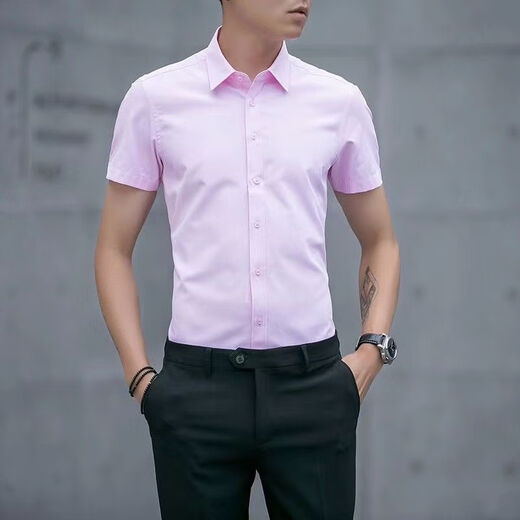 PRENOMEN短袖衬衫男弹力冰丝免烫商务休闲职业装工作服夏季薄款衬衣 3881 38