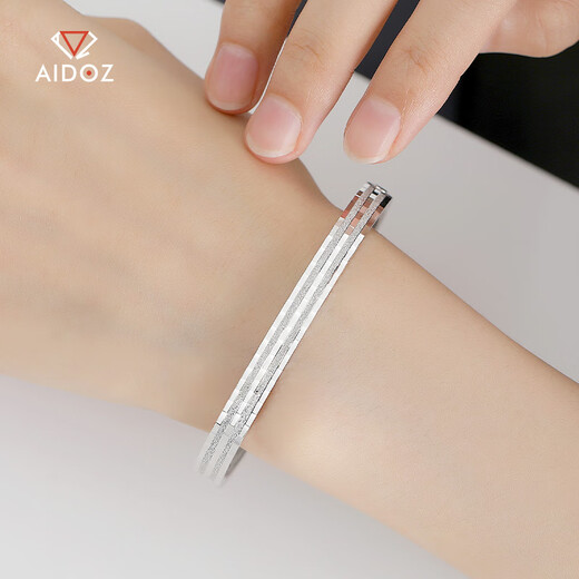 Aido Diamond Platinum Bracelet Women's Boutique pt950 Platinum Shining Double Sand Carriage Track Wide Surface Perfect Circle Semi-Solid Inner Diameter 54mm Weight 11.00g Width Approximately 3.5mm