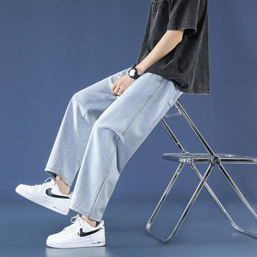 Foss Phil Light Blue Jeans Summer Summer de nueve puntos de la marca suelta de nueve puntos Sports e informal de pantalones de pierna ancha de las patas anchas 718-K829 Light Blue M [recomendado 110-130Jin [Jin iguala 0.5 kg]]]