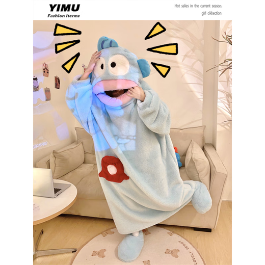 Kommandant Bear Funny Clown Fish Koralle Velvet Pyjama, bester Freundes Paar Cartoon Long Nighthot, Hauskleidung verdickt, blaues Hai Single Nachthemd #4839 M Empfohlen 75-120jin [Jin ist 0,5 kg]
