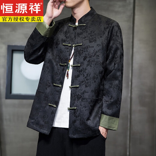 Hengyuanxiang neuer chinesischer Tanganzug Herrenstil Frühling langärmlige Jacke Retro-Schnalle Hanfu Lose große Männerjacke Y757 Aprikosenfarbe 4xl Empfohlen 180-200jin [Jin gleich 0,5 kg]