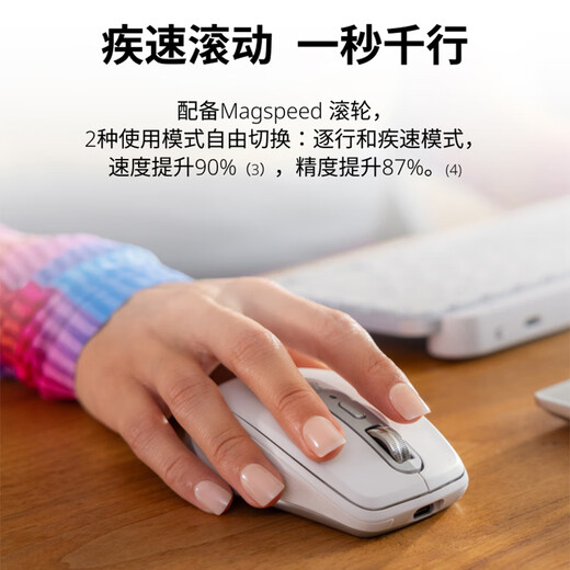 罗技（Logitech）大师系列 MX Anywhere 3S 静音鼠标 无线蓝牙双模鼠标 商务办公 便携鼠标 茱萸粉 接收器另购