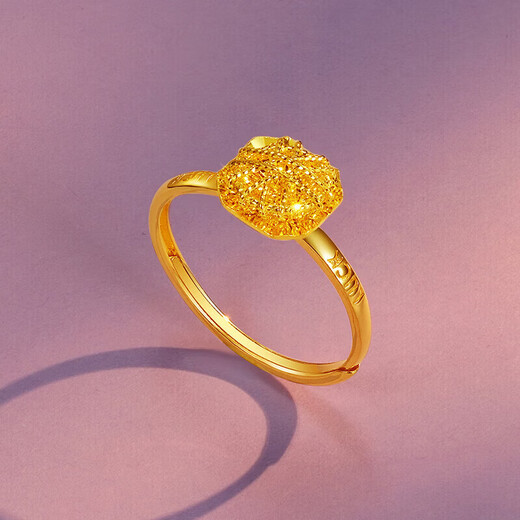 Mengjinyuan gold ring, pure gold, brushed sugar cube, flashing opening, adjustable, birthday gift for girlfriend