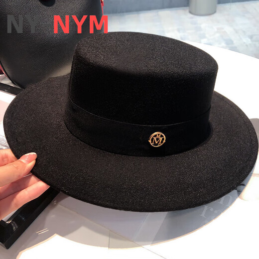 NY-NYM Sombrero de Jazz de Lana de Moda Retro de Estilo británico Sombrero de Mujer Marca de Moda Sombrero Plano de Todo fósforo de la alta sociedad francesa Sombrero Blanco + Banda Negra M (56-58 cm)