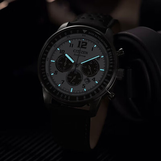 CITIZEN three-eye chronograph waterproof light kinetic energy watch business sports casual steel belt/belt men's watch black and white panda CA4500-32A