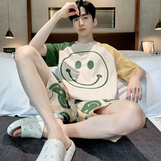北极绒（Bejirog）夏天男士睡衣短袖短裤薄款青少年学生可外穿大码家居服夏款男套装 6621口袋格 3XL 男【175-200斤】