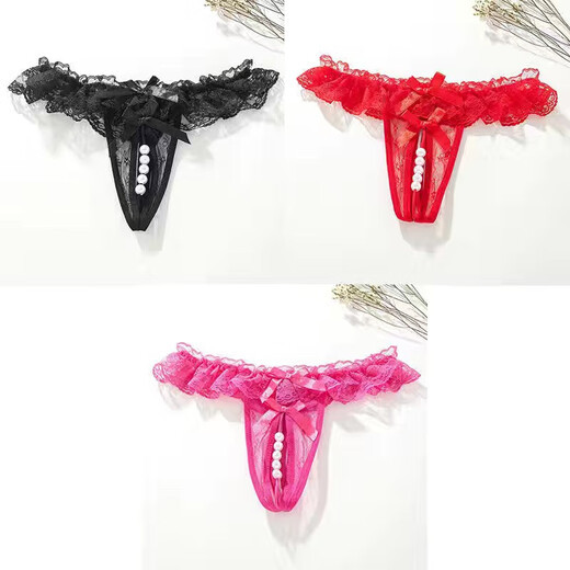 Big Pearl Panties Lace Crotchless T-Pants Massage Pearl Panties Feminine Transparent Hot No-Take-Off T-Pants 206 Rose Red FM Code Recommended Weight 90-120 Jin Jin is equal to 0.5 kg