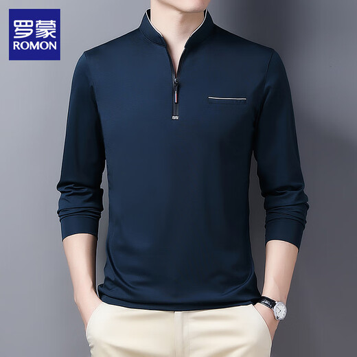 T-shirt à manches longues pour hommes Romon 2024 Spring and Automne Nouveau Sweat à col décontracté en vrac Collit de support 6625 Black XL [126-140jin [Jin est égal à 0,5 kg]]]