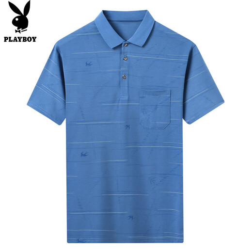 花花公子（PLAYBOY）短袖t恤男士夏季冰丝薄款polo领潮牌上衣打底衫男 YKCPHH6626湖蓝 XL