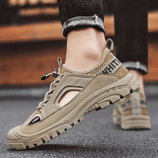 
Yilin Yue Sandals men's summer breathable bag head men's shoes sports non-slip hole shoes outside wearing driving dual-purpose beach sandals sandals sandals 12202 black single layer 39