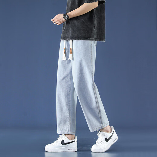 Foss Phil Light Blue Jeans Summer Summer de nueve puntos de la marca suelta de nueve puntos Sports e informal de pantalones de pierna ancha de las patas anchas 718-K829 Light Blue M [recomendado 110-130Jin [Jin iguala 0.5 kg]]]