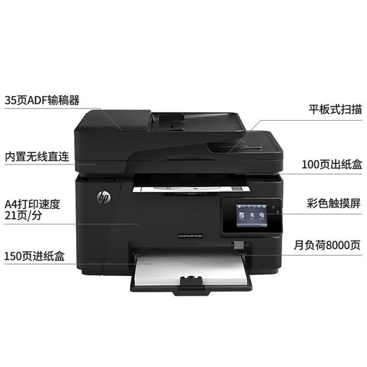 惠普（HP）126a/nw  128fw/fn/fpA4黑白激光无线家用商务办公学生作业打印机 商用办公复印扫描多功能一体机 M128fw(打印复印扫描传真+有线+无线连接) 官方标配(全国联保)
