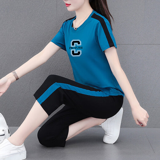 
NY-EMMA sports suit for women short-sleeved summer thin high-end fashionable age-reducing cotton casual and fashionable running suit two-piece set 687 maroon (crop pants set) M (recommended 80-95 Jin [Jin equals 0.5 kg])