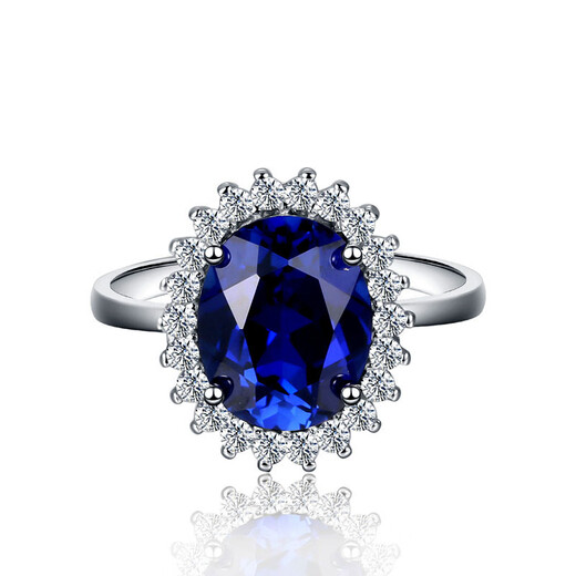 Gepan Princess Diana style sapphire silver ring for women, living classic dark blue color gemstone tanzanite main stone (6X8mm)