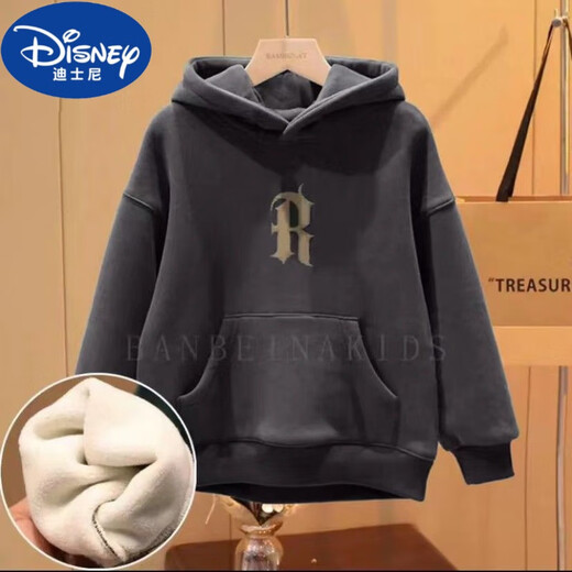 Disney (Disney) Boys Winter Wear Suit 2025 New Medium and Large Children's Autumn and Winter Western Style Children's Boys' Velvet Thickened Sweater Two-piece Set Dark Gray Velvet Two-piece Set 150