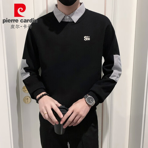 
Pierre cardin fake two-piece sweatshirt men's spring and autumn style puffing socket men's 2025 new high-end long-sleeved Maillard top 1391 black style regular XL recommended 145Jin [Jin equals 0.5 kg]